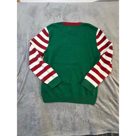 Ugly Christmas Sweater Pug Dog Santa Hat Striped Sleeves Green XL - Picture 2 of 8